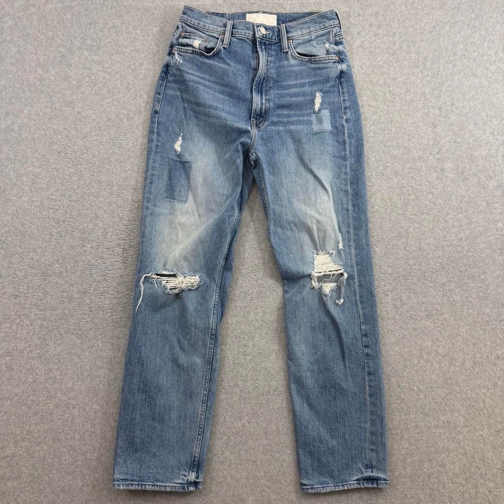 MOTHER High Waisted Study Hover Jeans Women's 28 Distressed Blue Denim
